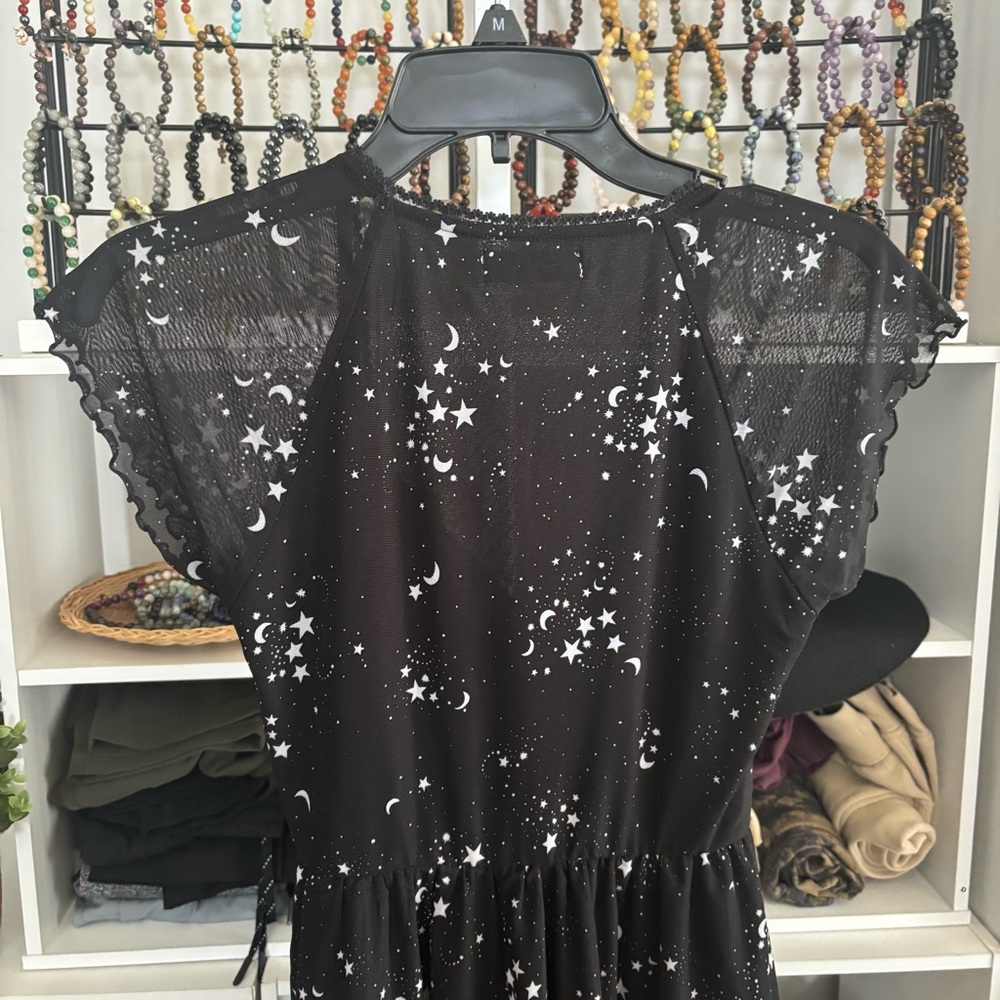 Urban Outfitters Black Mesh Star Moon Sweetheart Neck Romper Size Small - Picture 5 of 6